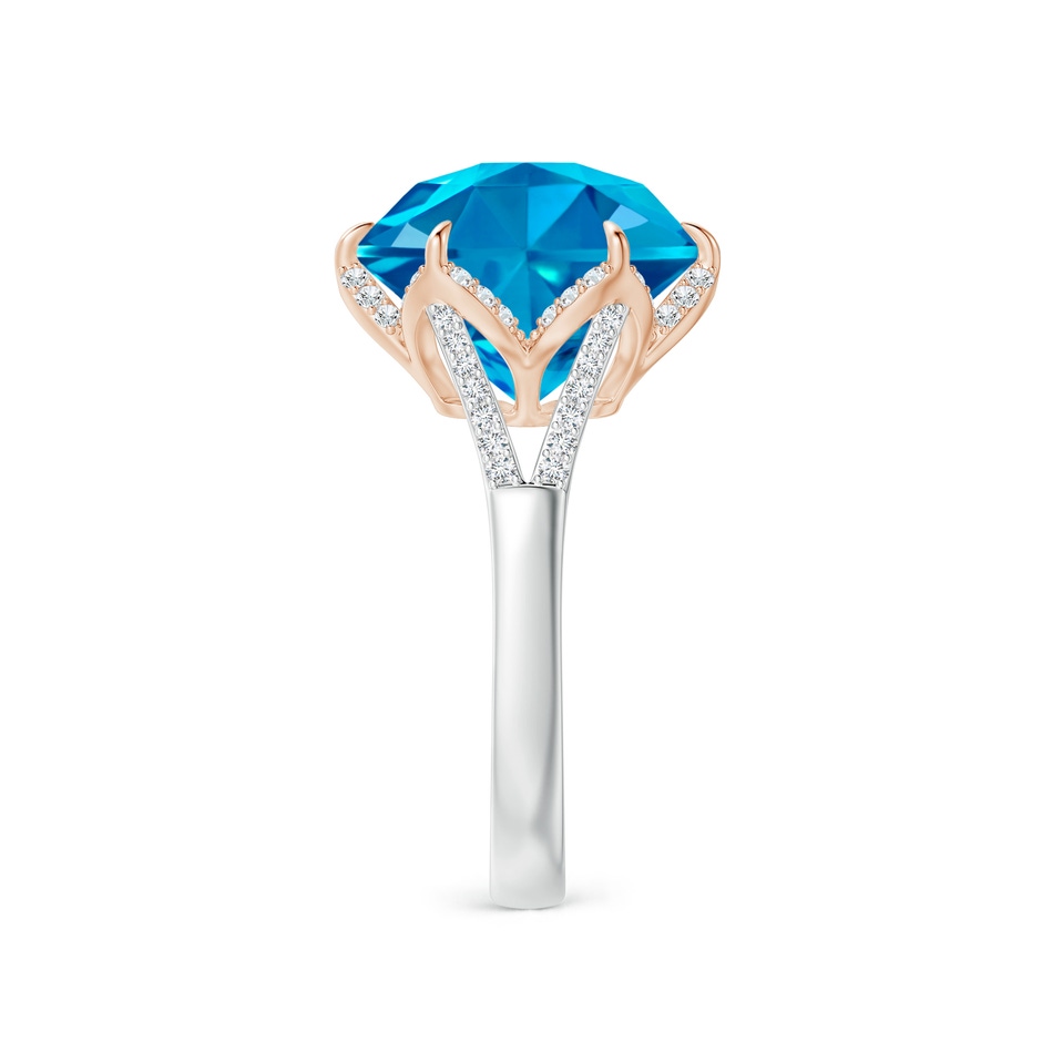 11mm AAAA Hexagonal Fancy-Cut Swiss Blue Topaz Tulip Engagement Ring in White Gold Rose Gold side 2