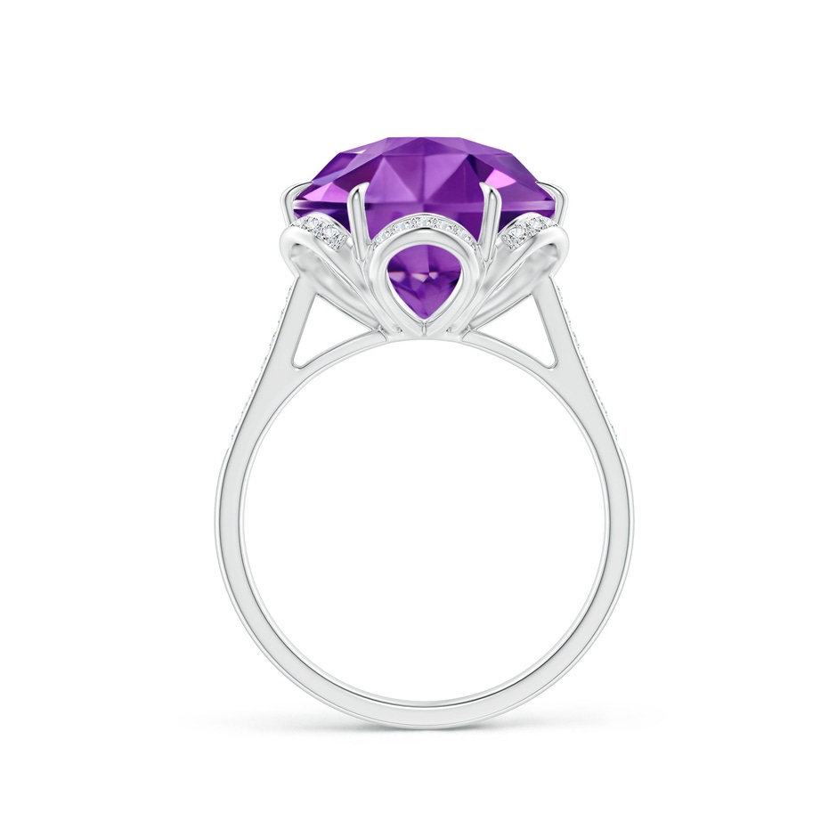 11mm AAAA Hexagonal Fancy-Cut Amethyst Floral Engagement Ring in White Gold side 1