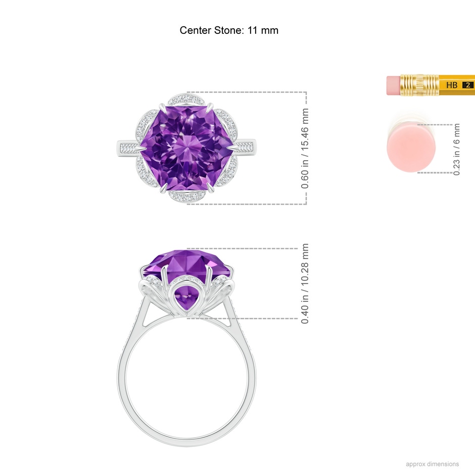 11mm AAAA Hexagonal Fancy-Cut Amethyst Floral Engagement Ring in White Gold ruler