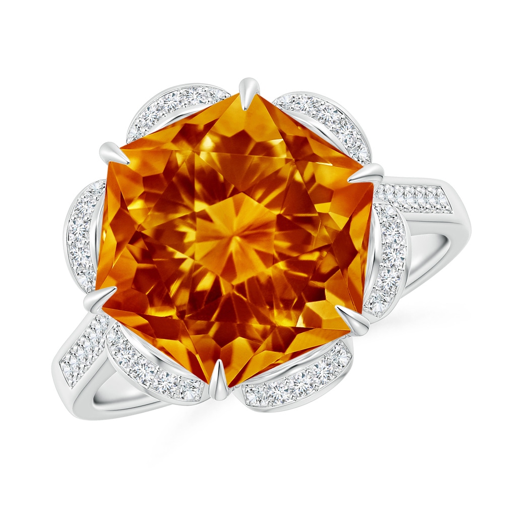 11mm AAAA Hexagonal Fancy-Cut Citrine Floral Engagement Ring in White Gold