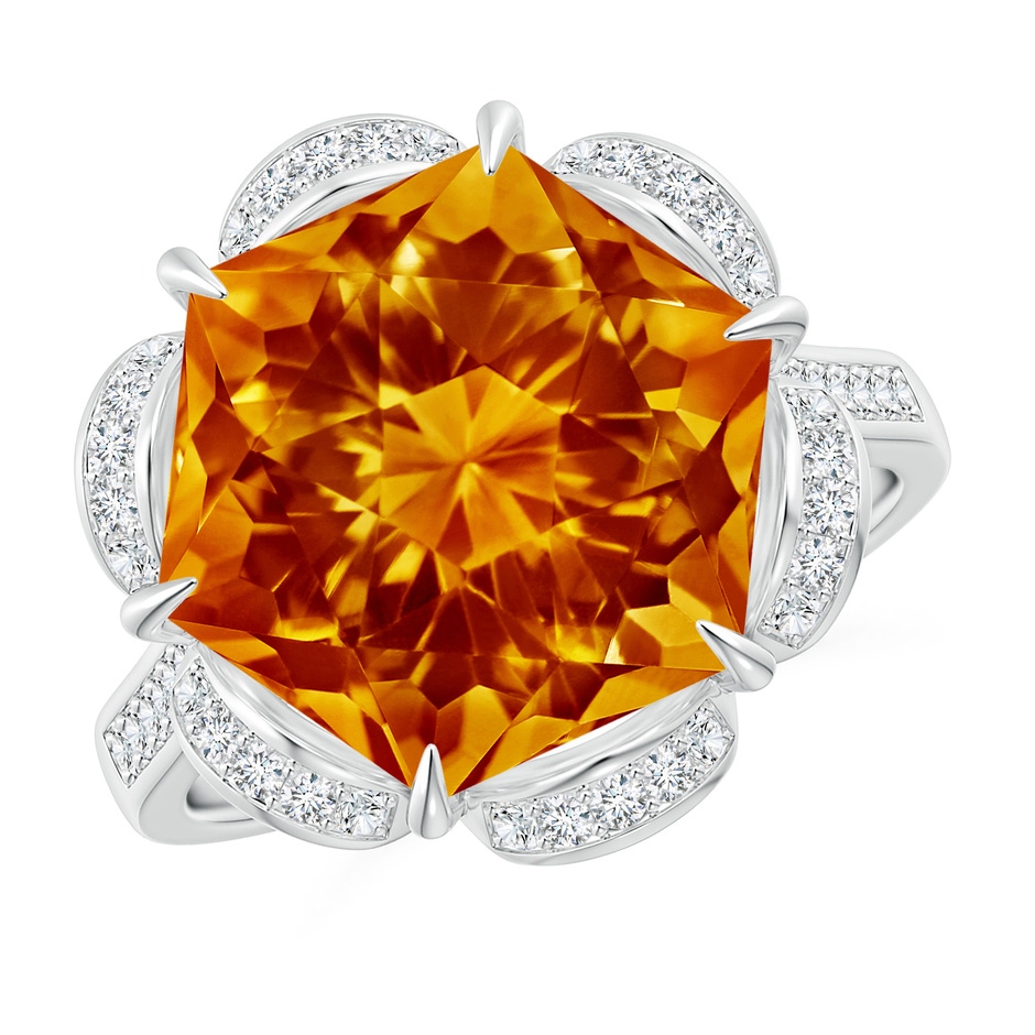 12mm AAAA Hexagonal Fancy-Cut Citrine Floral Engagement Ring in White Gold 