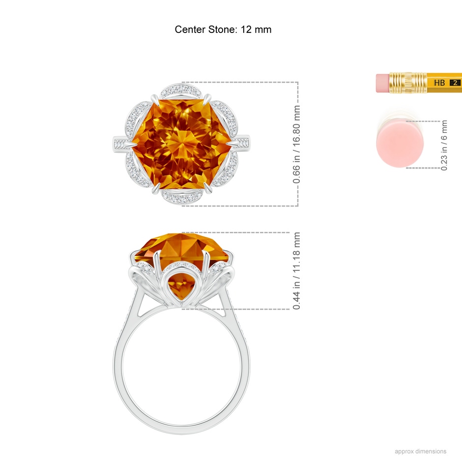 12mm AAAA Hexagonal Fancy-Cut Citrine Floral Engagement Ring in White Gold ruler