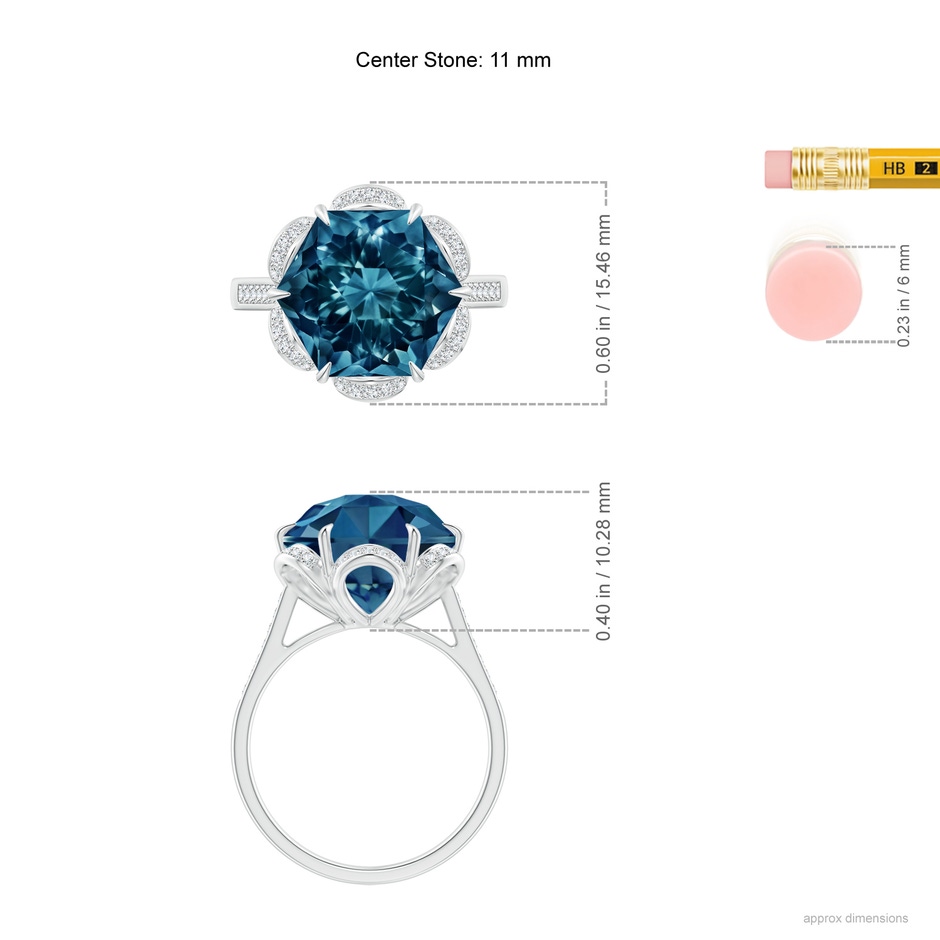 11mm AAAA Hexagonal Fancy-Cut London Blue Topaz Floral Engagement Ring in White Gold ruler