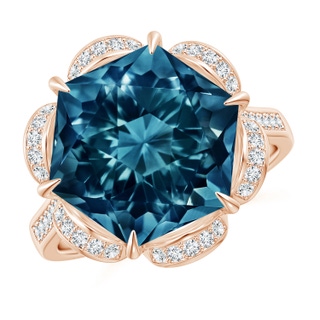 12mm AAAA Hexagonal Fancy-Cut London Blue Topaz Floral Engagement Ring in Rose Gold
