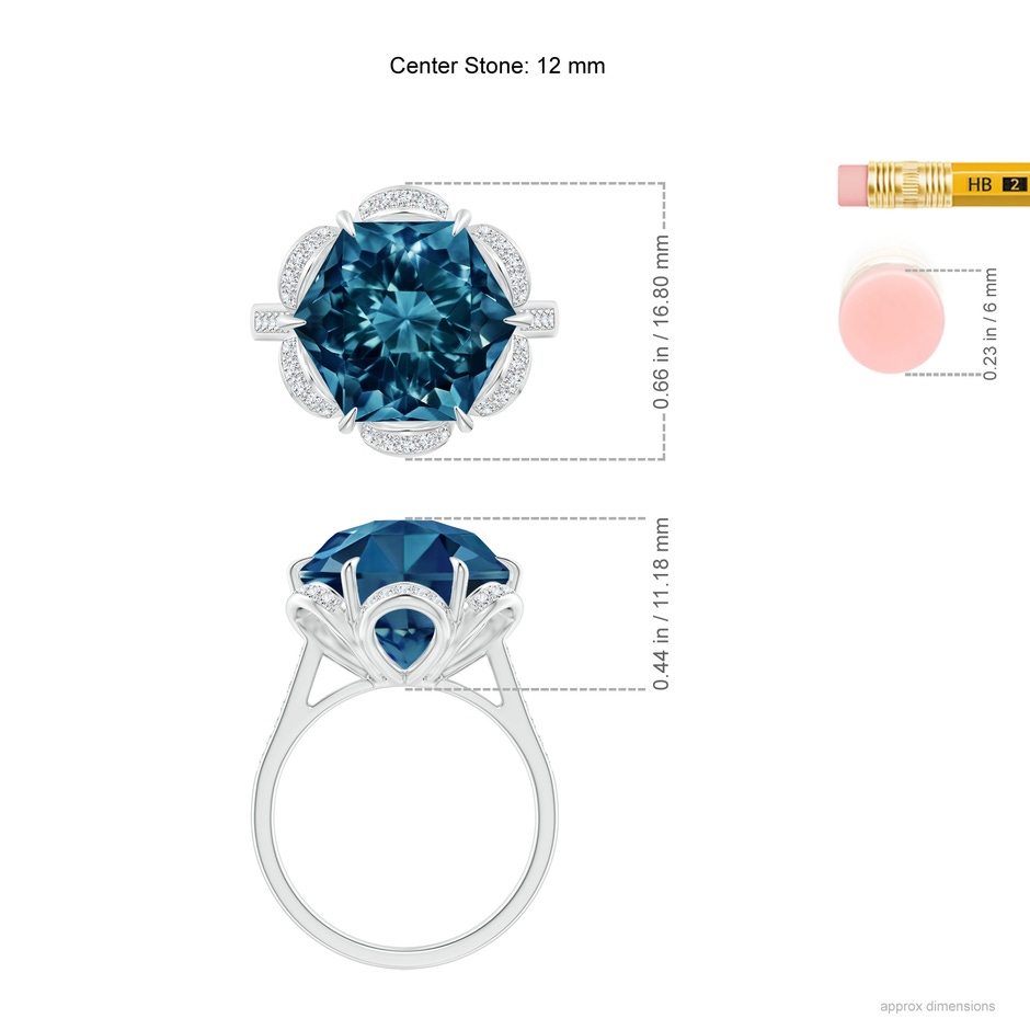 12mm AAAA Hexagonal Fancy-Cut London Blue Topaz Floral Engagement Ring in White Gold ruler