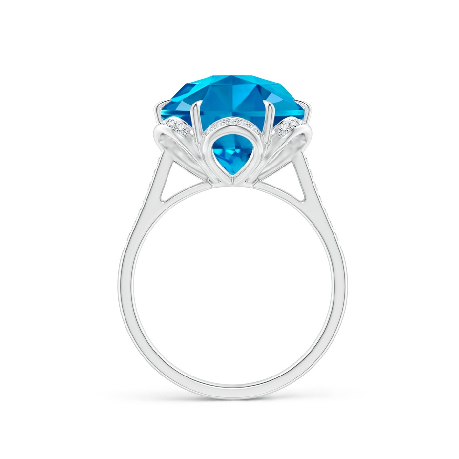 11mm AAAA Hexagonal Fancy-Cut Swiss Blue Topaz Floral Engagement Ring in White Gold side 1