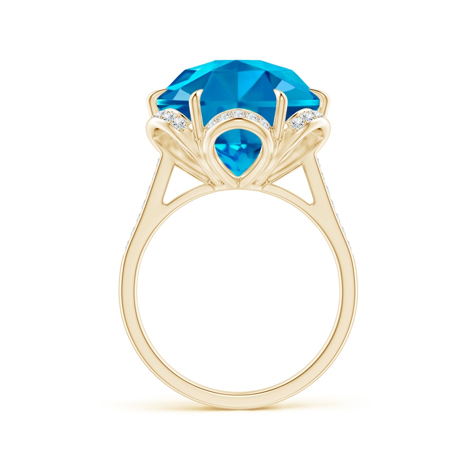 12mm AAAA Hexagonal Fancy-Cut Swiss Blue Topaz Floral Engagement Ring in Yellow Gold Side 1