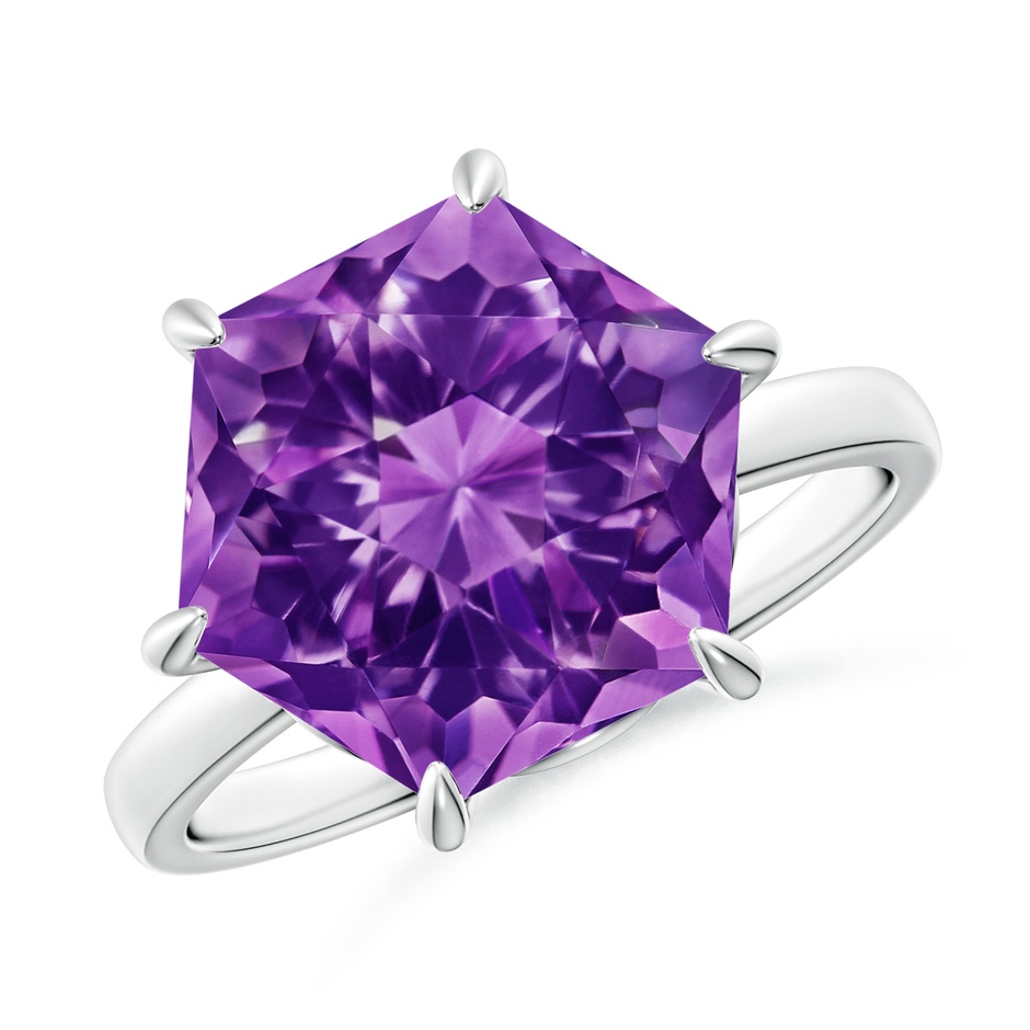 11mm AAAA Hexagonal Fancy-Cut Amethyst Solitaire Ring in P950 Platinum 