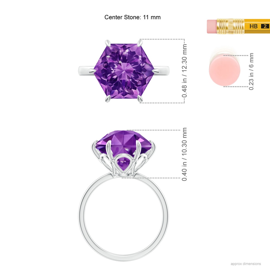 11mm AAAA Hexagonal Fancy-Cut Amethyst Solitaire Ring in P950 Platinum ruler