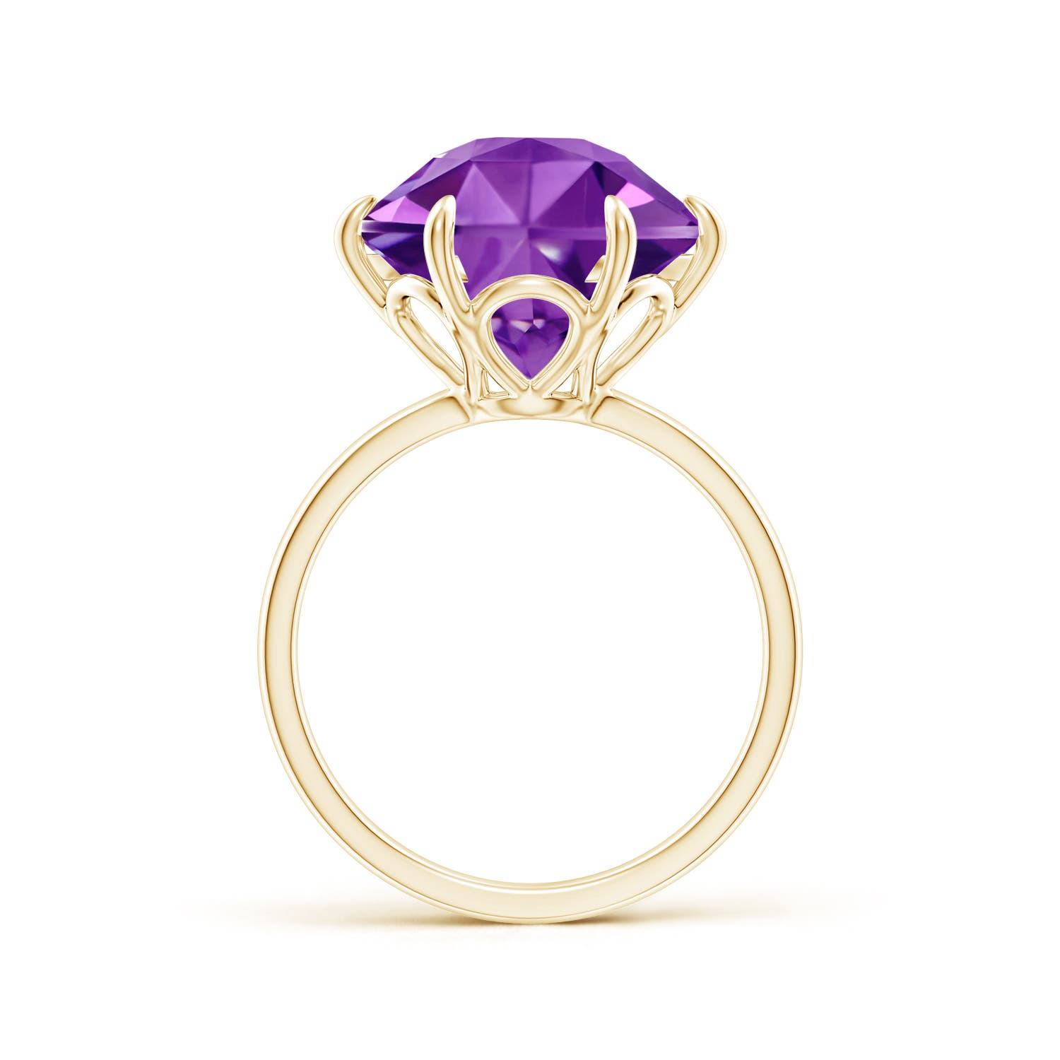 11mm AAAA Hexagonal Fancy-Cut Amethyst Solitaire Ring in Yellow Gold - side 2