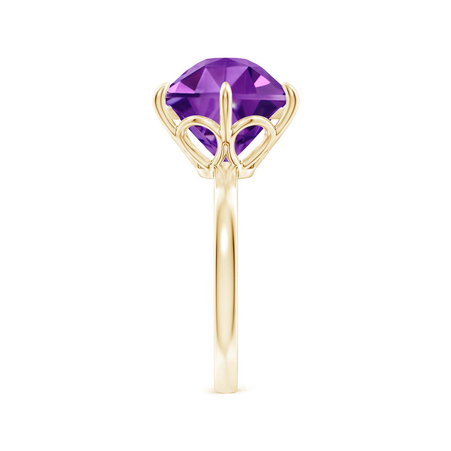 11mm AAAA Hexagonal Fancy-Cut Amethyst Solitaire Ring in Yellow Gold - side 3