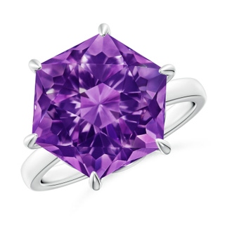 12mm AAAA Hexagonal Fancy-Cut Amethyst Solitaire Ring in P950 Platinum