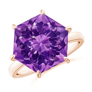 12mm AAAA Hexagonal Fancy-Cut Amethyst Solitaire Ring in Rose Gold