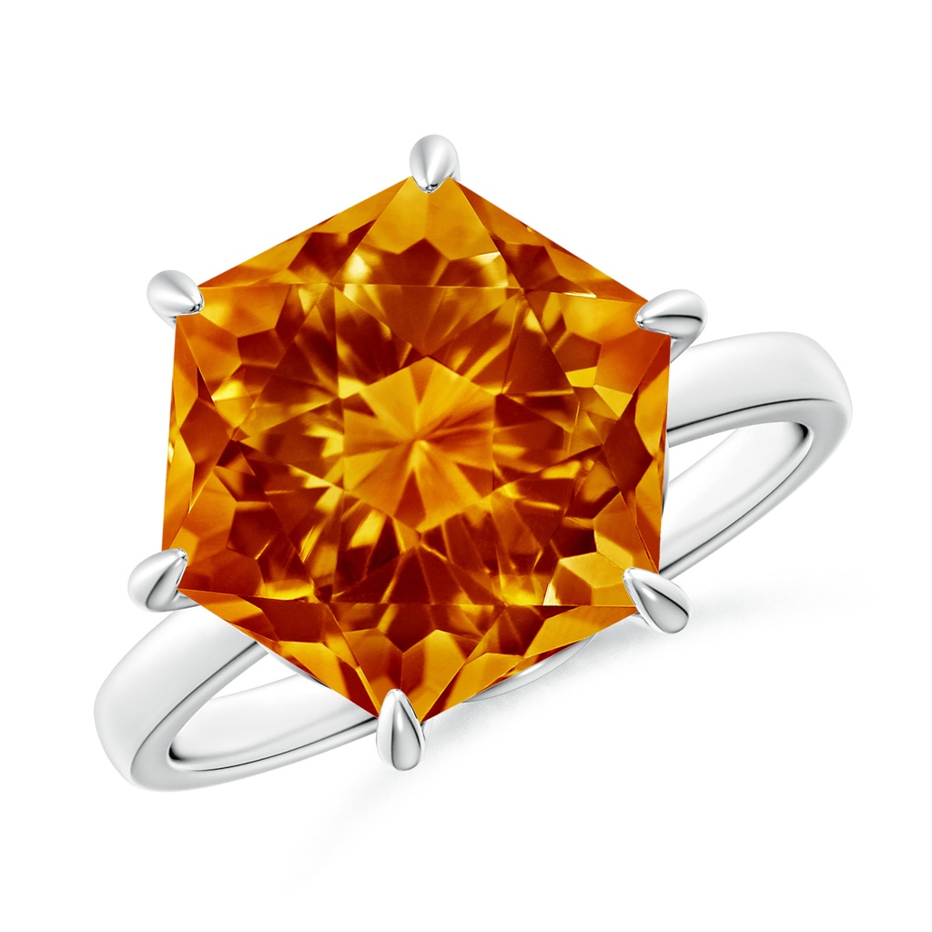 11mm AAAA Hexagonal Fancy-Cut Citrine Solitaire Ring in P950 Platinum