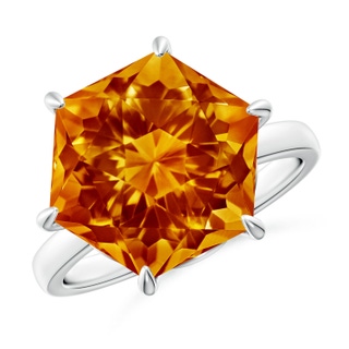 12mm AAAA Hexagonal Fancy-Cut Citrine Solitaire Ring in P950 Platinum