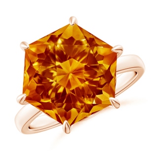 12mm AAAA Hexagonal Fancy-Cut Citrine Solitaire Ring in Rose Gold