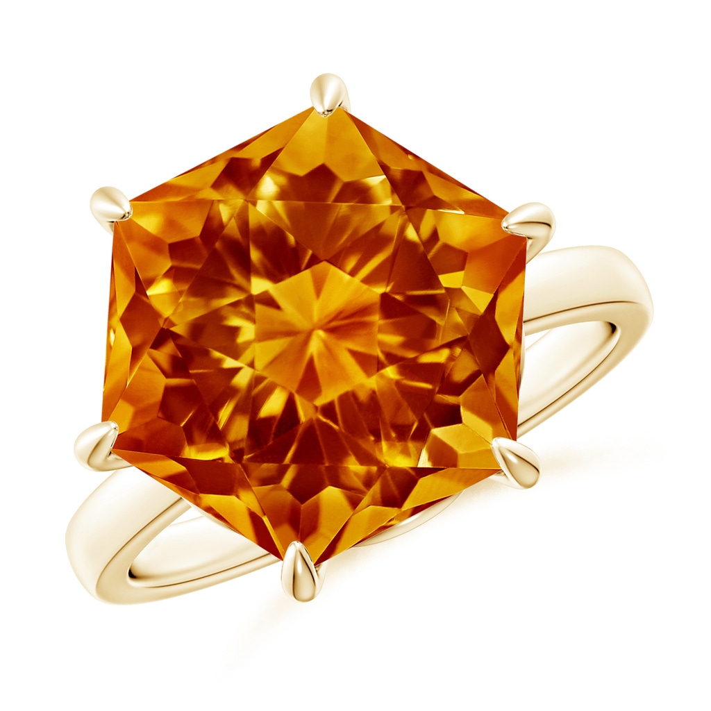 12mm AAAA Hexagonal Fancy-Cut Citrine Solitaire Ring in Yellow Gold