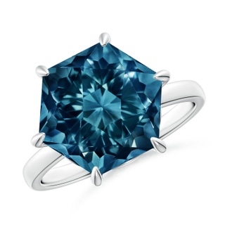 11mm AAAA Hexagonal Fancy-Cut London Blue Topaz Solitaire Ring in P950 Platinum