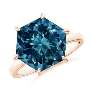 11mm AAAA Hexagonal Fancy-Cut London Blue Topaz Solitaire Ring in Rose Gold