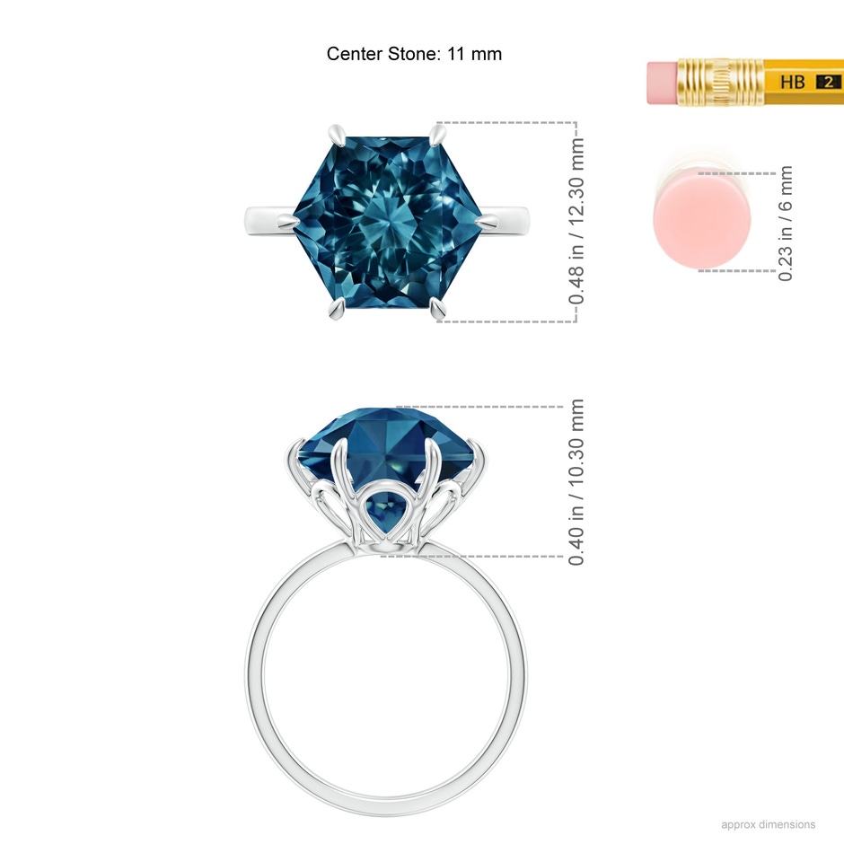 11mm AAAA Hexagonal Fancy-Cut London Blue Topaz Solitaire Ring in White Gold ruler