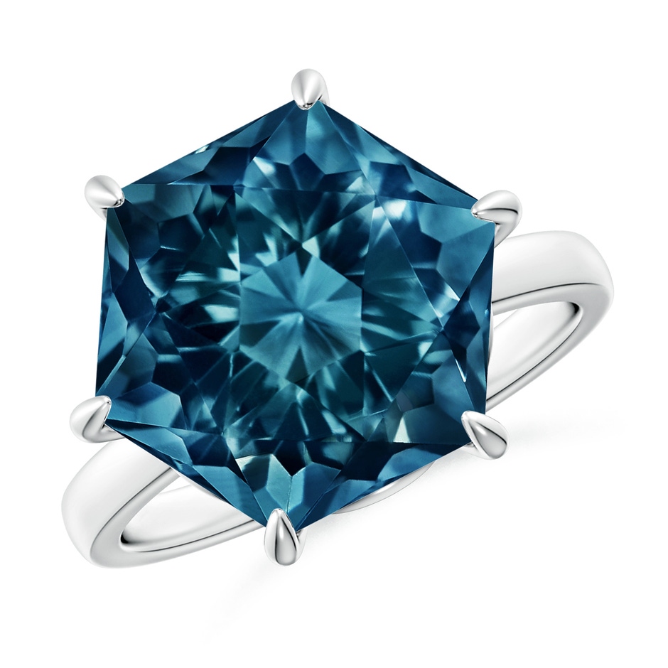 12mm AAAA Hexagonal Fancy-Cut London Blue Topaz Solitaire Ring in P950 Platinum 