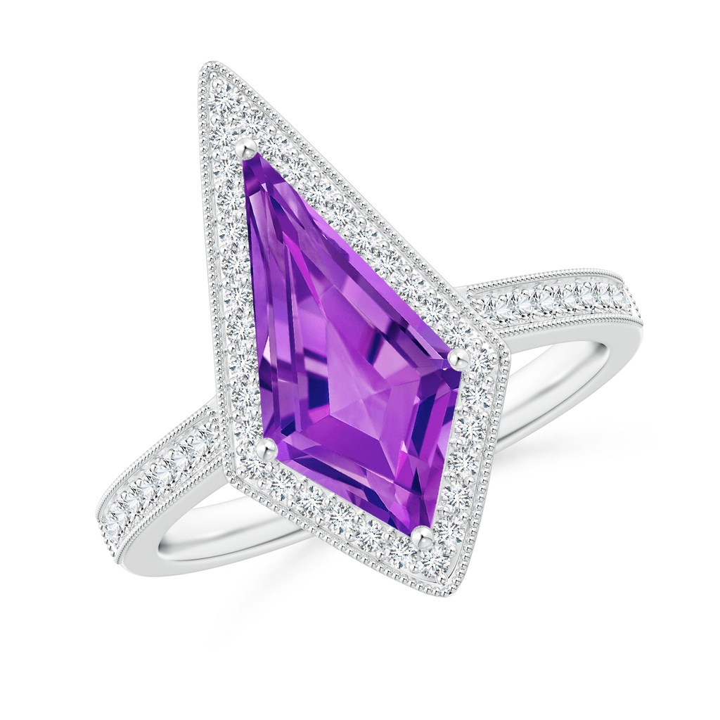 14x7mm AAAA Kite-Shaped Step-Cut Amethyst Halo Engagement Ring in White Gold