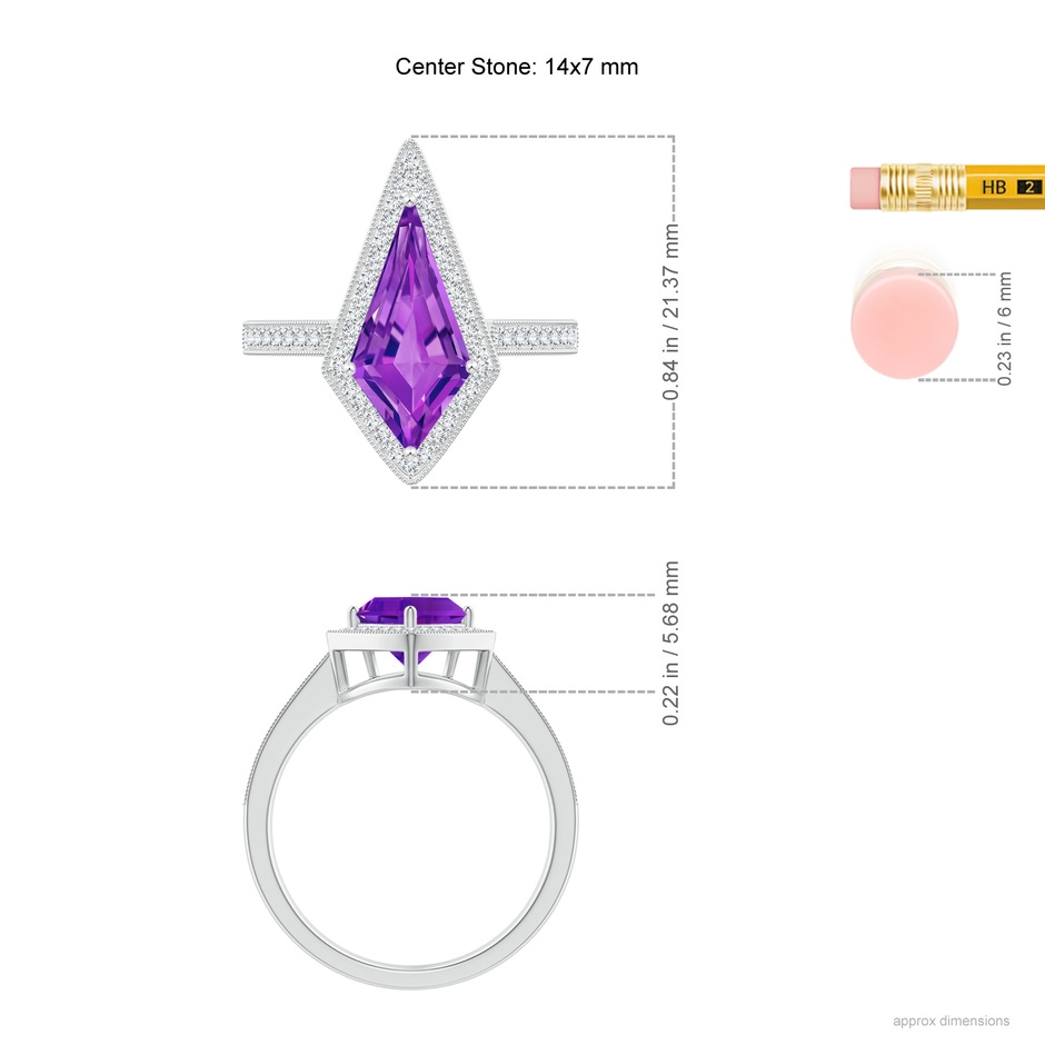 14x7mm AAAA Kite-Shaped Step-Cut Amethyst Halo Engagement Ring in White Gold ruler