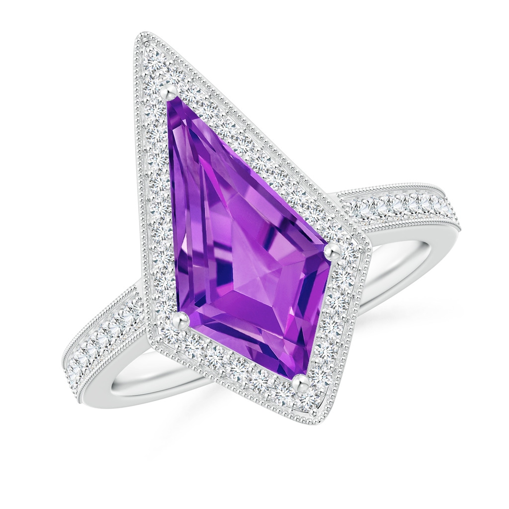 15x8mm AAAA Kite-Shaped Step-Cut Amethyst Halo Engagement Ring in White Gold