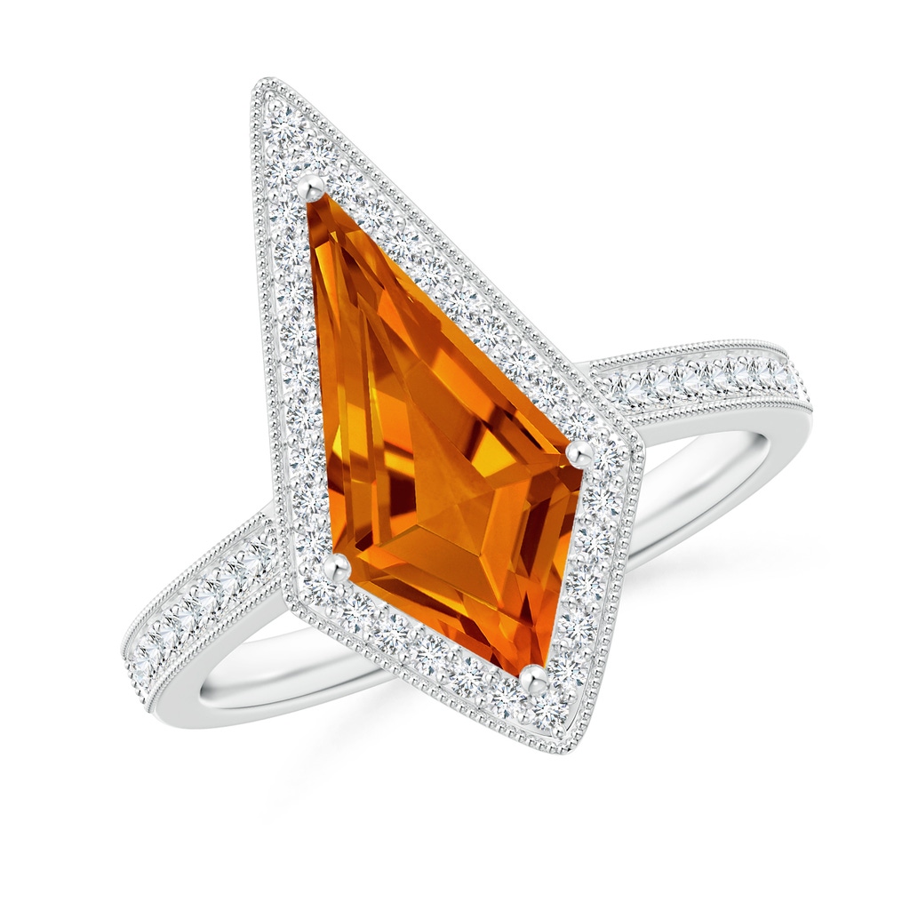 14x7mm AAAA Kite-Shaped Step-Cut Citrine Halo Engagement Ring in White Gold