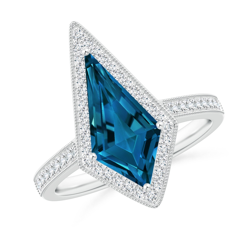 14x7mm AAAA Kite-Shaped Step-Cut London Blue Topaz Halo Engagement Ring in White Gold