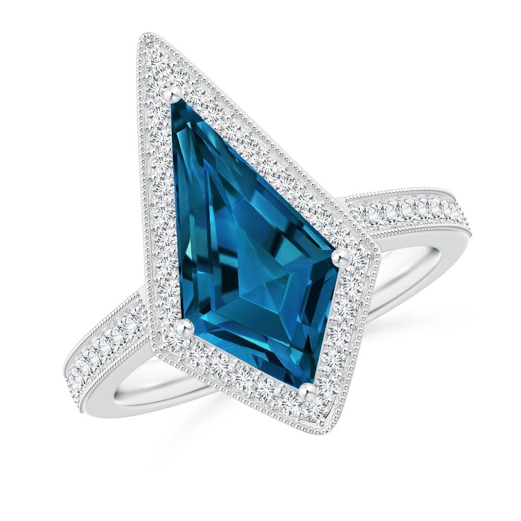 15x8mm AAAA Kite-Shaped Step-Cut London Blue Topaz Halo Engagement Ring in White Gold