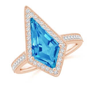15x8mm AAAA Kite-Shaped Step-Cut Swiss Blue Topaz Halo Engagement Ring in Rose Gold