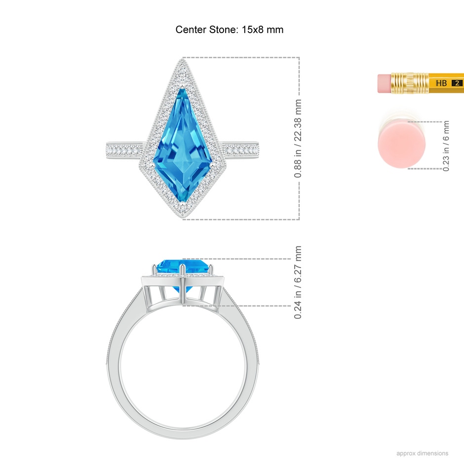 15x8mm AAAA Kite-Shaped Step-Cut Swiss Blue Topaz Halo Engagement Ring in White Gold ruler