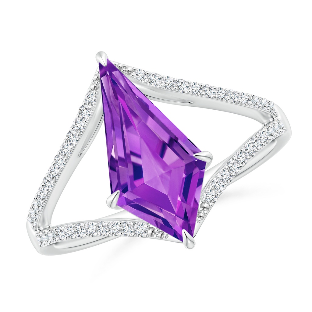 14x7mm AAAA Kite-Shaped Step-Cut Amethyst Halo Split Shank Ring in White Gold