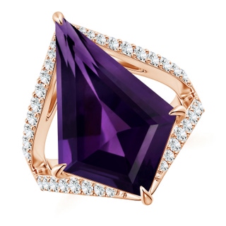 23.10x14.03x8.59mm AAAA GIA Certified Kite-Shaped Step-Cut Amethyst Halo Split Shank Ring in 10K Rose Gold