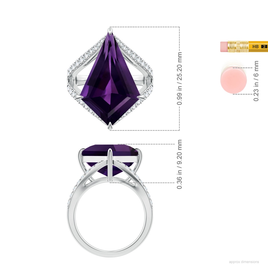 23.10x14.03x8.59mm AAAA GIA Certified Kite-Shaped Step-Cut Amethyst Halo Split Shank Ring in P950 Platinum ruler