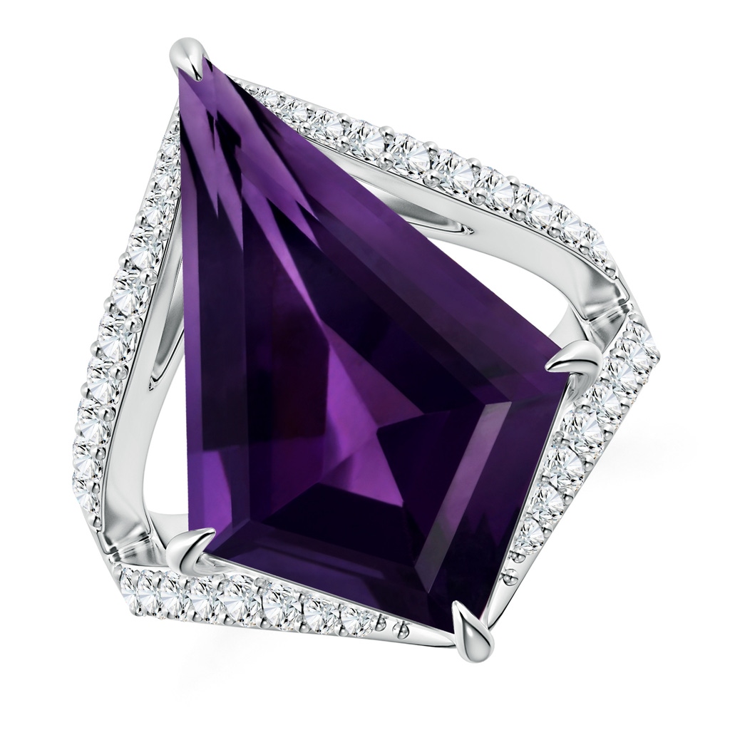 23.10x14.03x8.59mm AAAA GIA Certified Kite-Shaped Step-Cut Amethyst Halo Split Shank Ring in White Gold