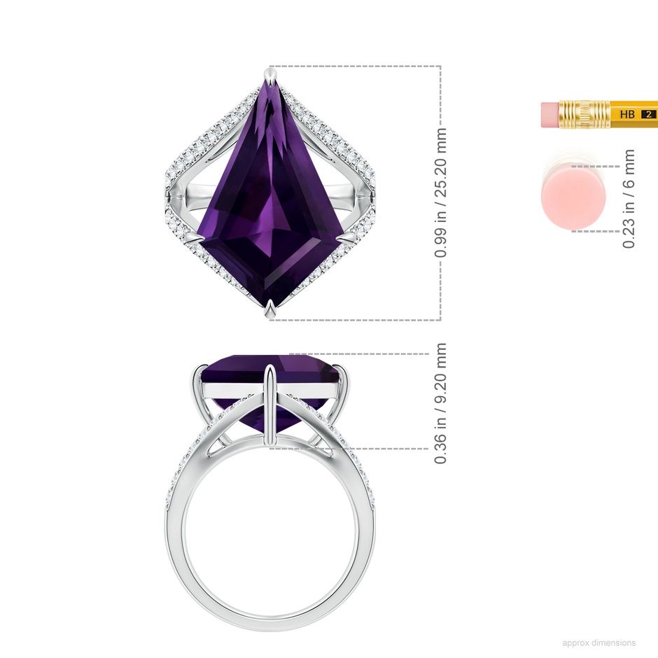 23.10x14.03x8.59mm AAAA GIA Certified Kite-Shaped Step-Cut Amethyst Halo Split Shank Ring in White Gold ruler