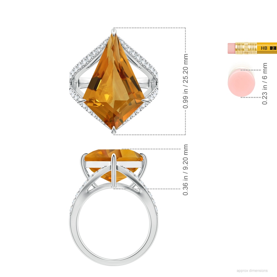 22.23x13.83x8.02mm AAAA GIA Certified Kite-Shaped Step-Cut Citrine Halo Split Shank Ring in P950 Platinum ruler