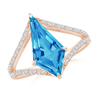 15x8mm AAAA Kite-Shaped Step-Cut Swiss Blue Topaz Halo Split Shank Ring in Rose Gold