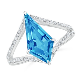 15x8mm AAAA Kite-Shaped Step-Cut Swiss Blue Topaz Halo Split Shank Ring in White Gold