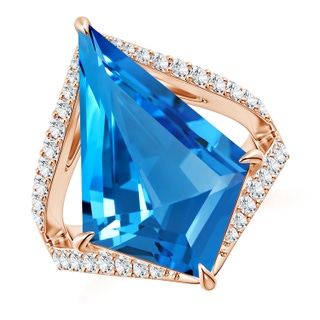 22.19x13.94x7.07mm AAAA GIA Certified Kite-Shaped Step-Cut Swiss Blue Topaz Halo Split Shank Ring in 10K Rose Gold