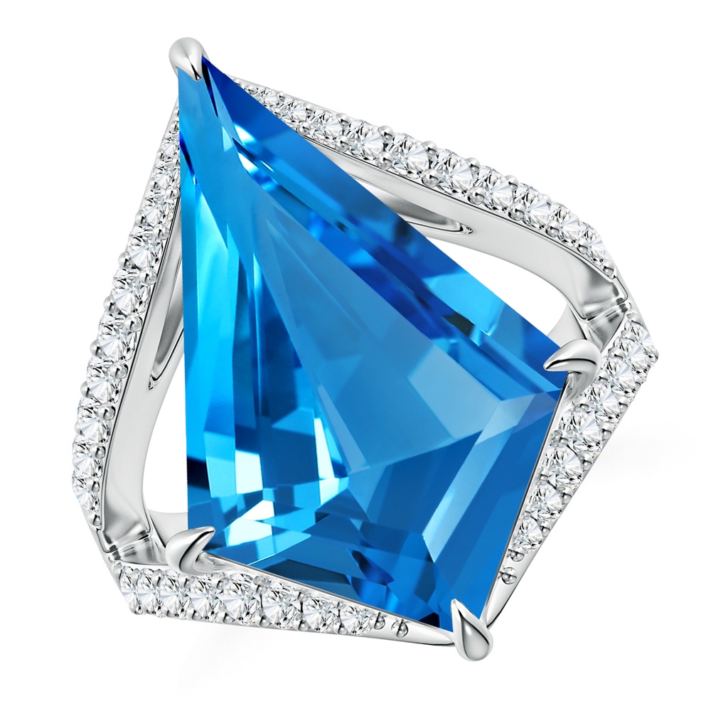 22.19x13.94x7.07mm AAAA GIA Certified Kite-Shaped Step-Cut Swiss Blue Topaz Halo Split Shank Ring in White Gold