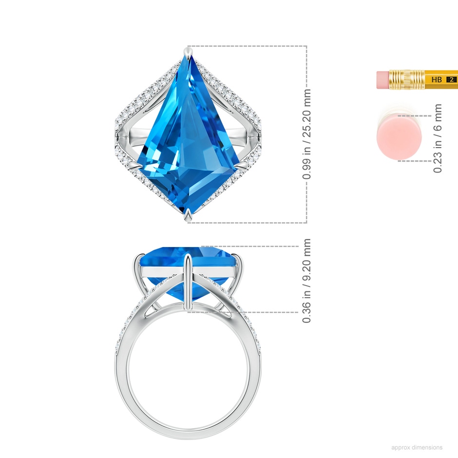 22.19x13.94x7.07mm AAAA GIA Certified Kite-Shaped Step-Cut Swiss Blue Topaz Halo Split Shank Ring in White Gold ruler