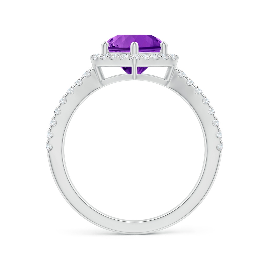 8mm AAAA Round Amethyst Split Shank Ring with Hexagon Halo in White Gold Side-1
