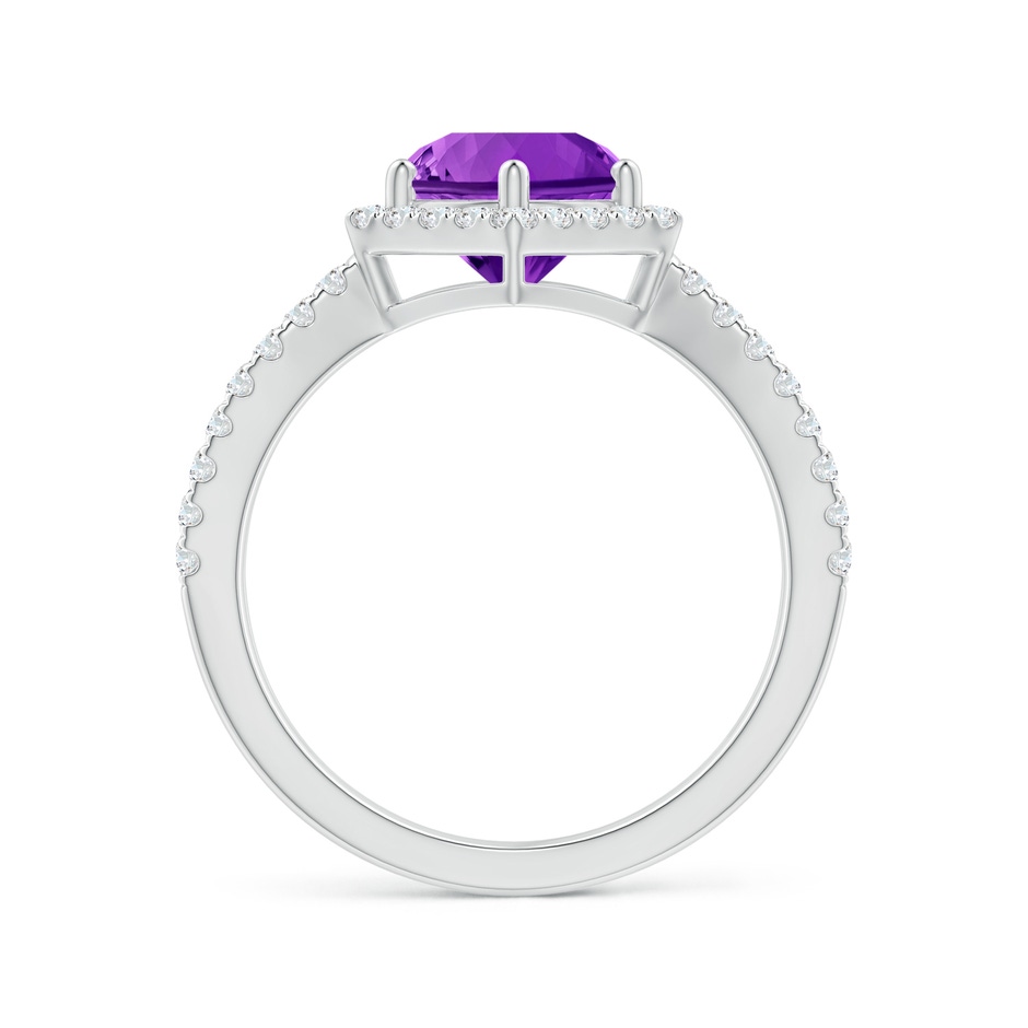 8mm AAAA Round Amethyst Split Shank Ring with Hexagon Halo in White Gold side-1