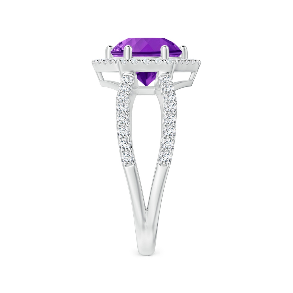 8mm AAAA Round Amethyst Split Shank Ring with Hexagon Halo in White Gold Side-2