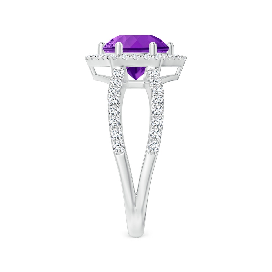 8mm AAAA Round Amethyst Split Shank Ring with Hexagon Halo in White Gold side-2