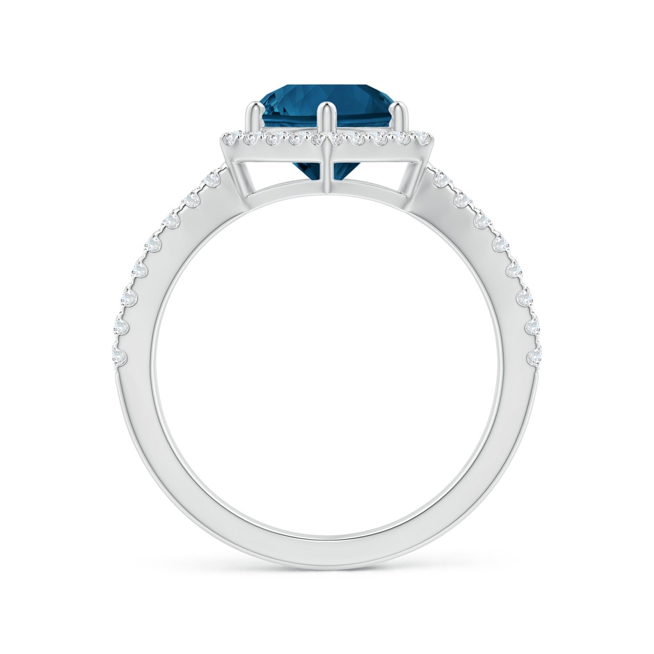 Round London Blue Topaz Split Shank Ring with Hexagon Halo | Angara