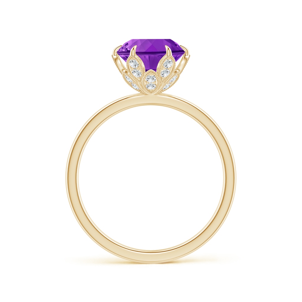 8mm AAAA Vintage Style Round Amethyst Solitaire Floral Ring in Yellow Gold Side-1